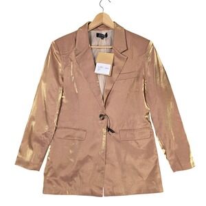 LORI Shimmery Single Breasted Metallic Gold Suit‎ Jacket Womens XS New Luxury